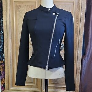 Theory Beautiful Black Asymmetrical Zip Utility Jacket